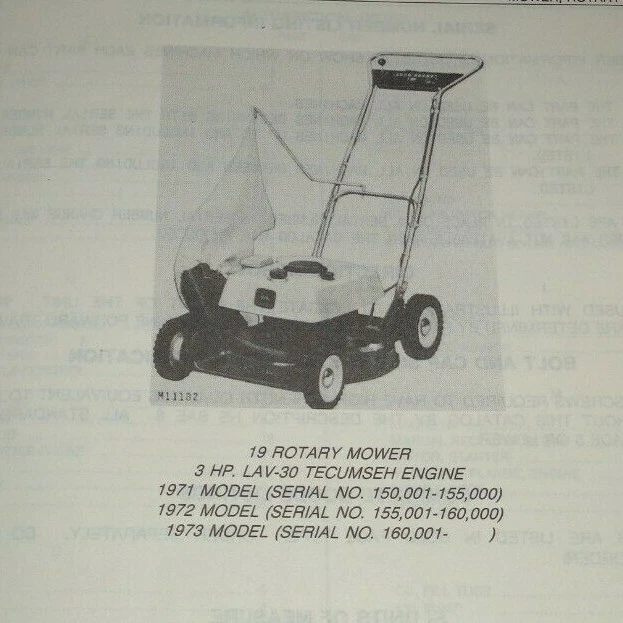 John Deere 19 Walk Behind Lawn Mower Parts Catalog Manual Book s n 150001 up