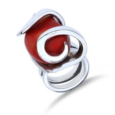 Vintage Large Sterling Silver Coral Statement Ring SR-4200