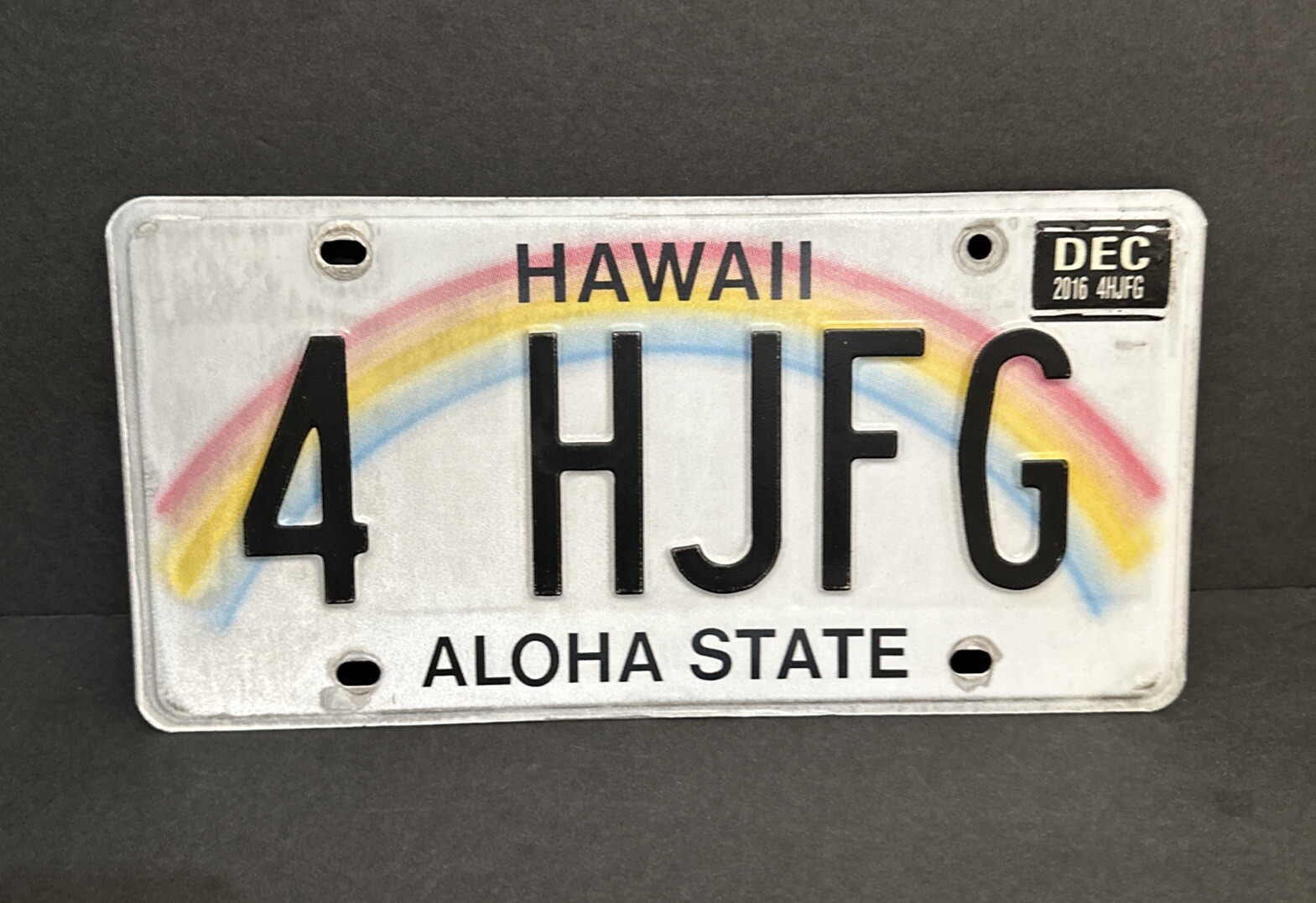 2016 Hawaii — 4 HJFG — Vanity License Plate w/Sticker, ALOHA STATE