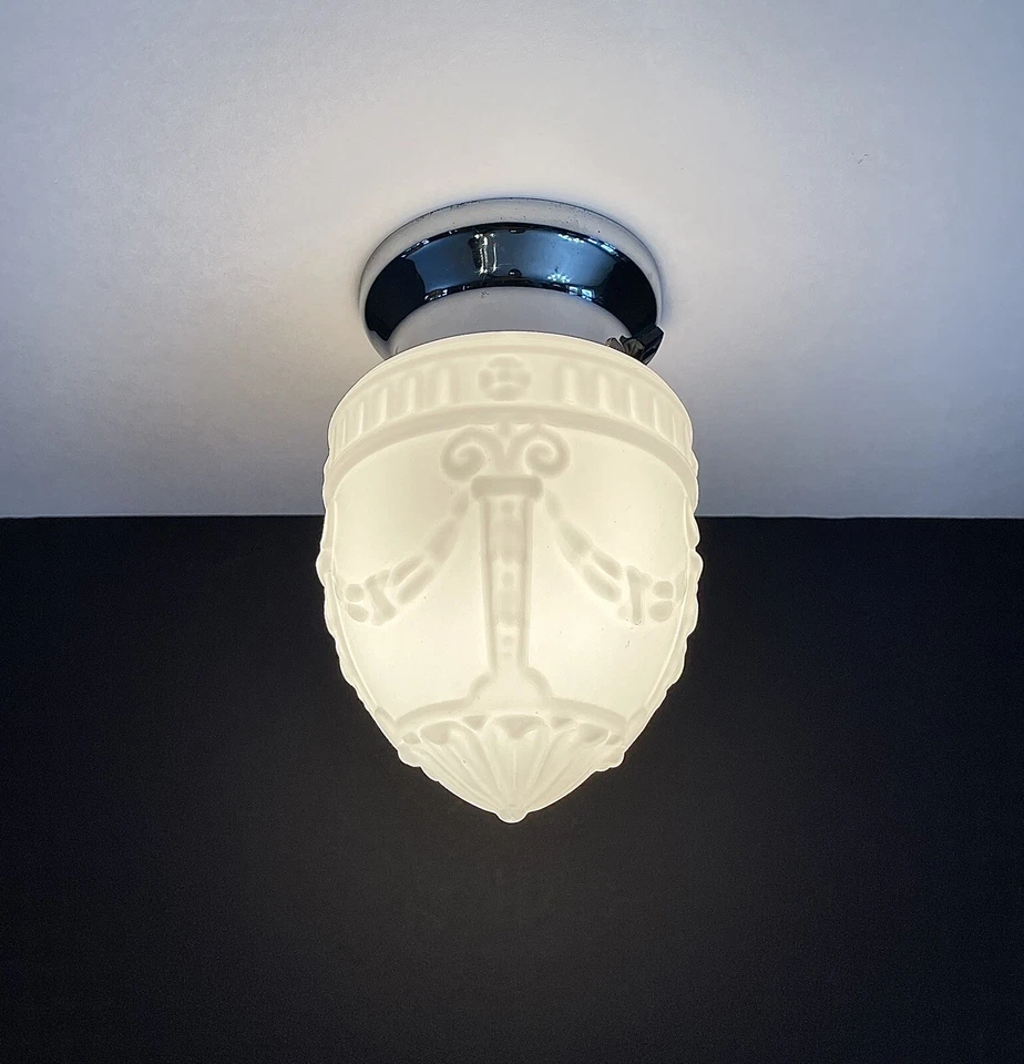 Lámpara de techo antigua de cromo victoriano Art Deco Nouveau de los años 30 40 de colección Foto 2 de 4