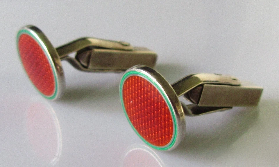 925 Silver Cufflinks - Deakin & Francis Red Enamelled Round Toggle Cufflinks - Image 4 of 4