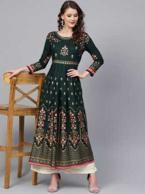 wow gold label dress White with Gold Enchanted Embroidered Anarkali Palazzo Set – Suvidha Fashion main image 1