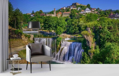 3D Mountain Village Waterfall Wallpaper Wall Mural Removable Self ...