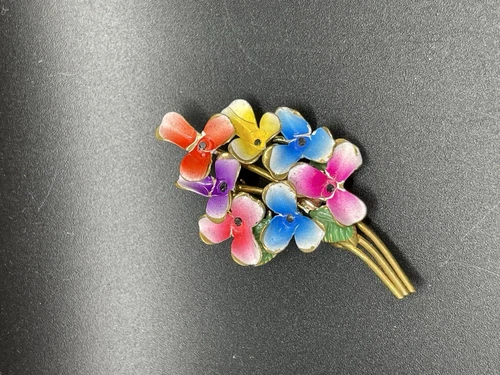 Austrian Vintage Multicolor Flower Bouquet Brooch Pin Costume Jewelry