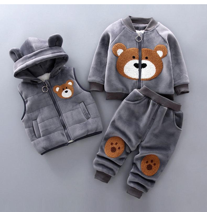 3 Piezas Conjuntos De Ropa De Invierno Para Bebés Niños Forro Polar Grueso Cálido