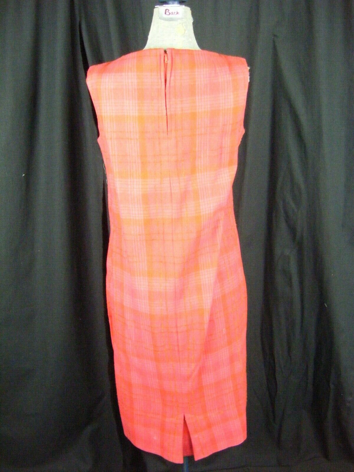 BOBBIE BROOKS Vtg 60s Dark Pink Wool Blend Plaids Dress & Bow Top-Bust 37/XS Specjalna cena wyprodukowana w Japonii
