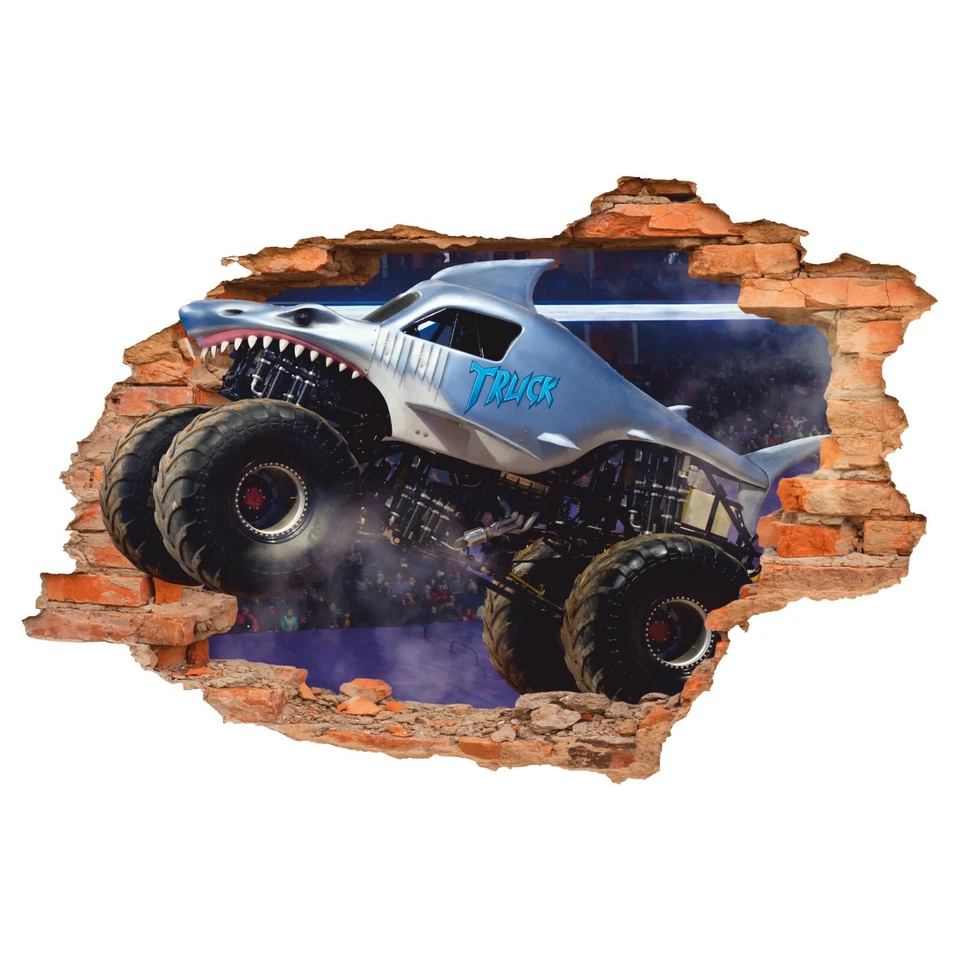Calcomanía de pared Monster Truck, pegatina de pared Big Truck, decoración de pared, camión tiburón, carrera Foto 2 de 4