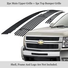 Fits 2007-2010 Chevy Silverado 2500HD/3500HD Black Billet Grille Combo