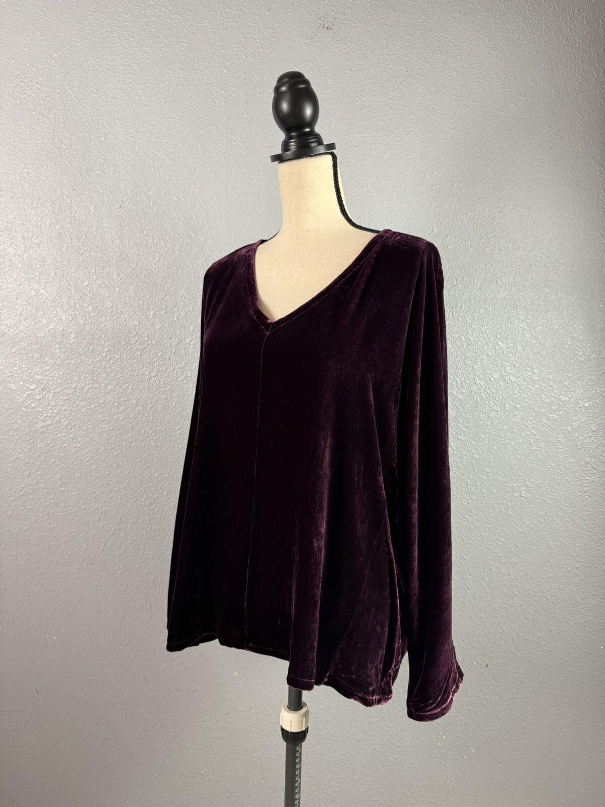 Eileen Fisher Sweet Plum Dolman Sleeve Silk Velvet V Neck Top Size M NWT $278