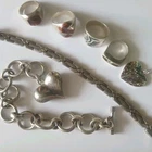 Vintage Lot Sterling Silver 925 Jewelry 119gr Not Scrap Puffy Heart Bracelet Rin
