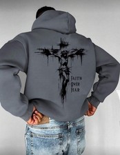Felpa con cappuccio Faith Over Fear uomo streetwear moda fino a 5XL