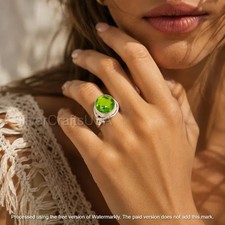 Natural Green Peridot 925 Silver Ring August Birthstone Boho Gemstone Ring