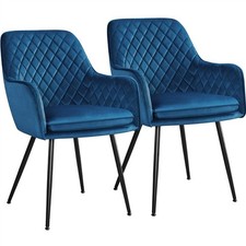 Modern Dining Chairs Set of 2 Velvet Fabric Accent Chairs, Metal Legs, Blue