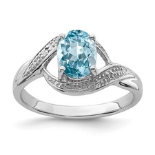 Sterling Silver Rhodium Swiss Blue Topaz  Diamond Ring Size 6