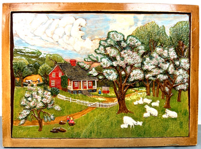 Vintage 1976 Hershey Molds Ceramic Wall Plaque Farm Scene 15.5'' x 11.5''