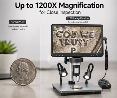 7'' LCD Digital Microscope 1200X 1080P Coin Microscope 12MP Soldering Scope PC Vi