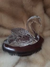 Vintage Waterford Crystal Swan Figurine Ireland Wooden Base