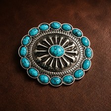 Southwest Oval 1.75  Conchos With Turquoise Antique Nickel