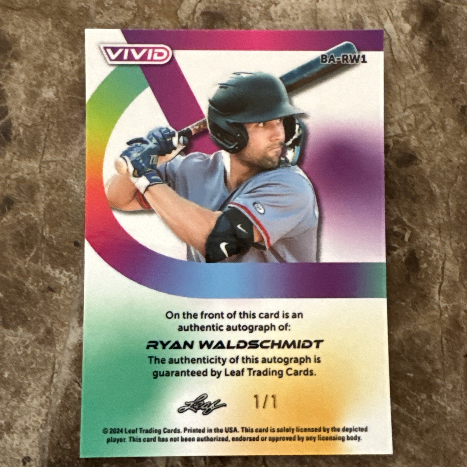 RYAN WALDSCHMIDT 2024 Leaf Vivid Draft Baseball AUTO Laser Parallel 1/1 Card! 🔥 view 2
