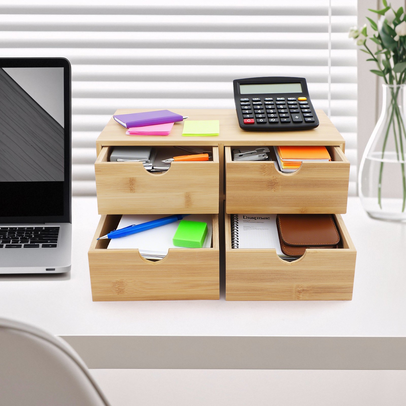 4 Schubladen Schreibtisch Organizer Bambus Holz Schreibtisch Box Büroorganisator