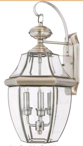 Newbury 3-Light Wall Sconce by Quoizel/Pewter/23"H/ Outdoor Wall Light/Free S&H - Picture 1 of 7