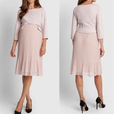 Seraphine Luxe Sophia Pleated Maternity Nursing Midi Dress Blush Pink US 8 NEW