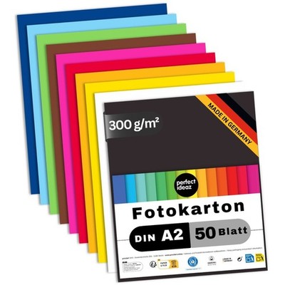 perfect ideaz 50 Blatt Fotokarton A2 Bastelkarton 10 Farben 300g Plakat Karton