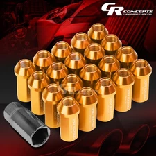 JDM ORANGE 20PCS M12X1.5 25MM OD 50MM TALL CLOSED END ALUMINUM LUG NUTS+ADAPTER
