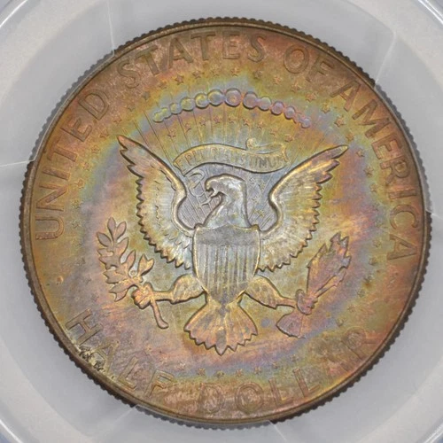 1968-D 50C Kennedy Half Dollar PCGS MS64 - Lovely Dual Sided Rainbow Toning