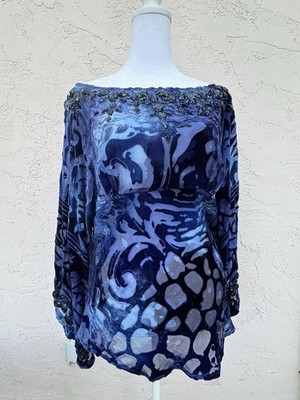 VTG CACHE Jeweled Velvet Burnout Embellished Tunic, size Medium