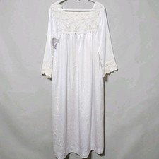 Vintage 1980s Christian Dior White Satin Jacquard Nightgown - Lace Square Neck