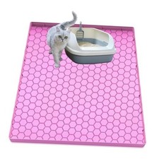 Cat Litter Mat for Litter Box, Silicone Large Cat Litter 25"L x 19"W Pink