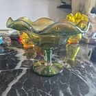 Imperial (Scroll Embossed) Green Uranium  GlassCompote Carnival Glass Iridescent