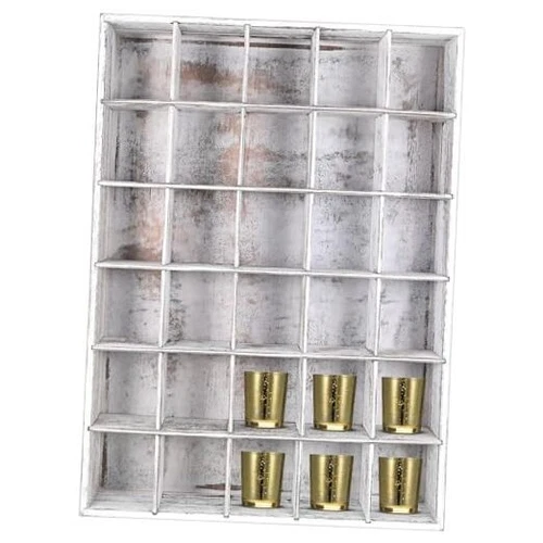  1 Pcs Shot Glass Display Case for Wall 30 Slots Case Wooden Shot Old White