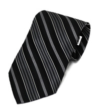 Joseph Feiss Silk Tie Gray Black Striped Men Necktie 58 x 3.7/8