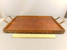 ARTS & CRAFTS SERVING TRAY HAND HAMMERED COPPER & WOOD 22.5''