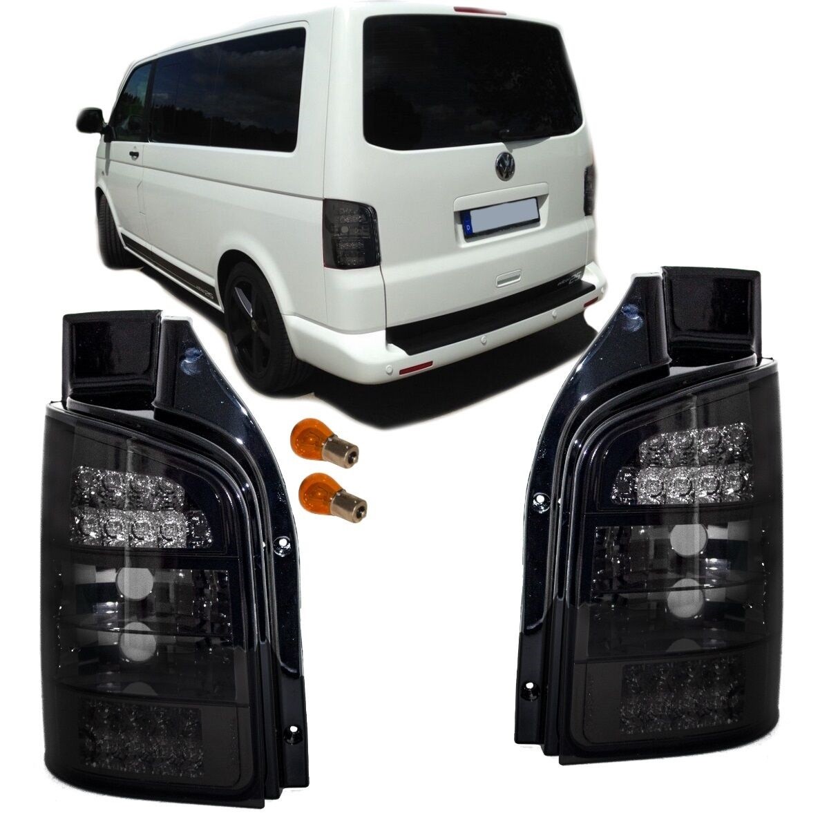 Juego de luces traseras LED negras SMOKE se adapta a VW T5 desde 2003-2009
