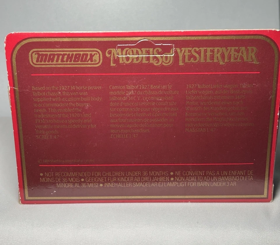 Matchbox Y-5 1927 Talbot Van 25 Aniversario OBJETIVO 1995 DE COLECCIÓN Foto 3 de 4