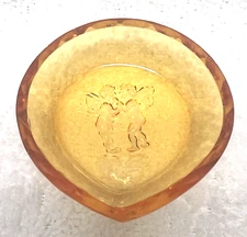 OLD Teardrop Intaglio Amber Glass Open Salt Dip 2 Fat Cherubs on Heart Cloud