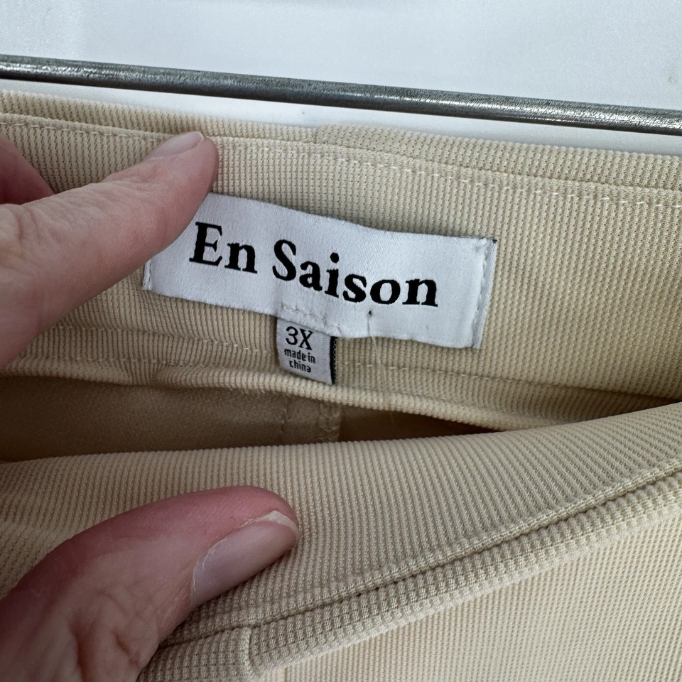 Calça Anthropologie En Season 3x bege marfim puxar perna larga escritório minimalista - Imagem 2 de 4