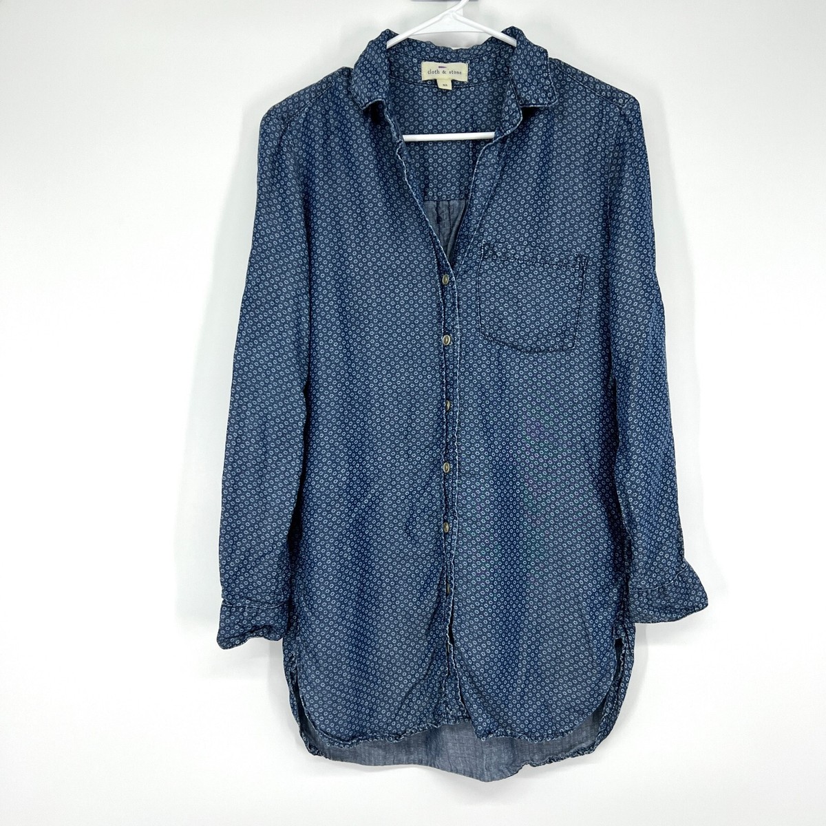 Anthro Cloth Stone Dress Womens XS Chambray Button Down Long