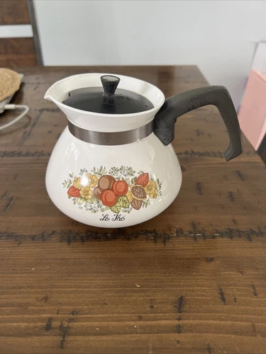 Vintage Corning Ware P-104 Spice Of Life "Le The" 6 Cup Coffee Tea Pot Kettle