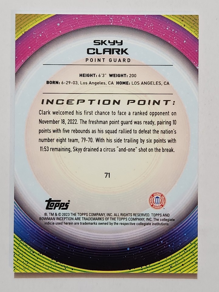 2022-23 Bowman University Inception Base #71 Skyy Clark Illinois ...