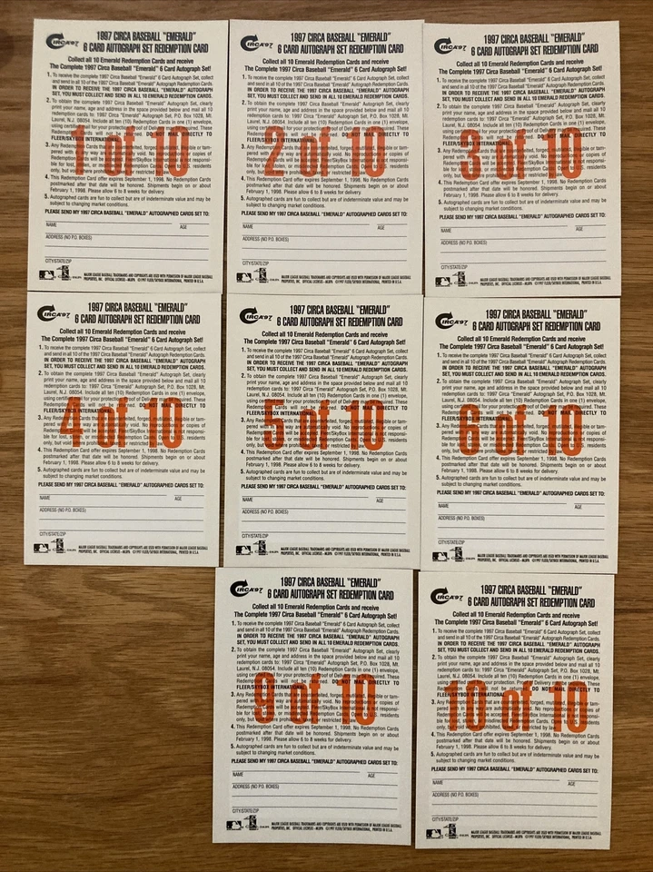 1997 Skybox Circa '97 Baseball Emerald Autograph Redemption Card Exchange Lot - Image 2 of 2