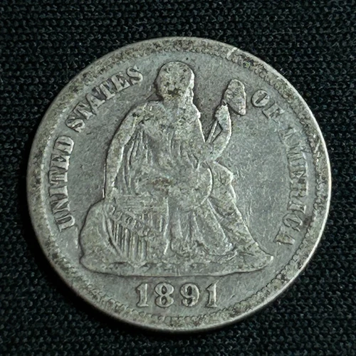 1891 Silver Seated Liberty Dime Philadelphia Mint Choice Good Condition