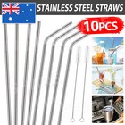 10PCS Stainless Steel Straws Bent Long Reusable Washable Metal Drinking Straw AU