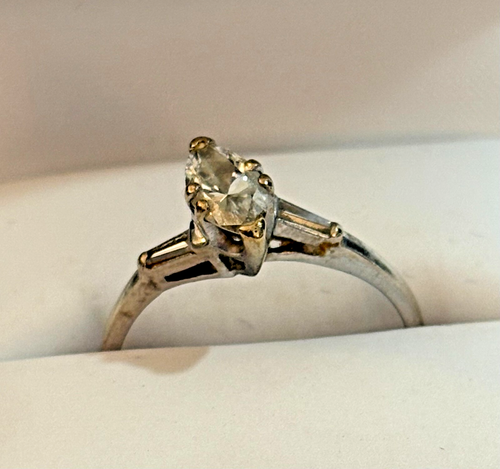 2.36g 14k White Gold Lab & Moissanite Diamond Offset Marquise Ladies Ring Sz 9 - Picture 3 of 7