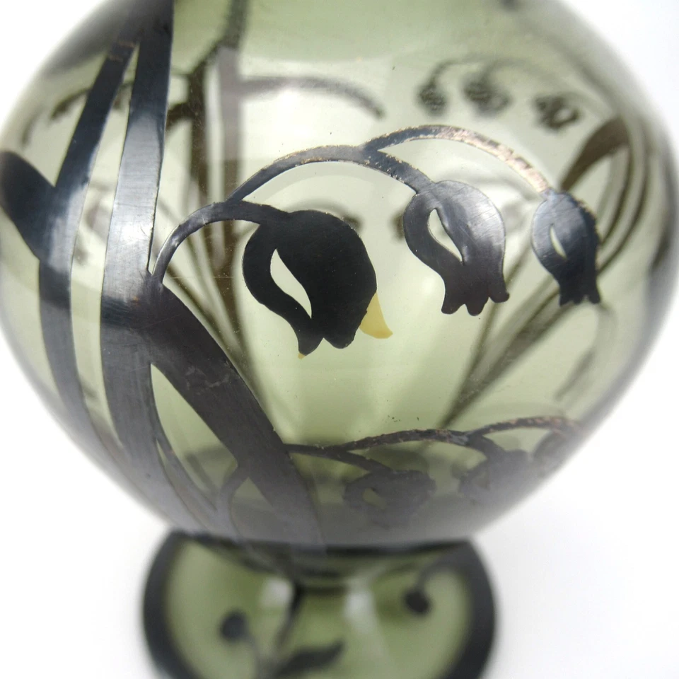 Schöne Glas Vase 1000er Silber-Overlay Spahr? Floral Blumendekor 10,3cm - Bild 3 von 4