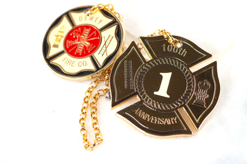 Hellertown PA, Dewey Fire Company, 100th Anniversary Enamel Medals On Chain