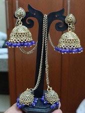 Indian Gold Black Oxidised Women Hanging long Chain Jhumka Jhumki Fancy Earrings